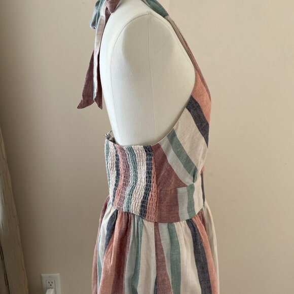 American Eagle Babydoll Halter Dress Size M Striped Empire Waist Beachy Boho - Picture 6 of 13